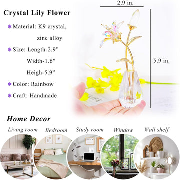 Clear Crystal Lily Flower Figurine With Stems - Handmade Collectible Statue For Decoration Mothers Day Centerpiece Valentines Day Bridal Shower Gift