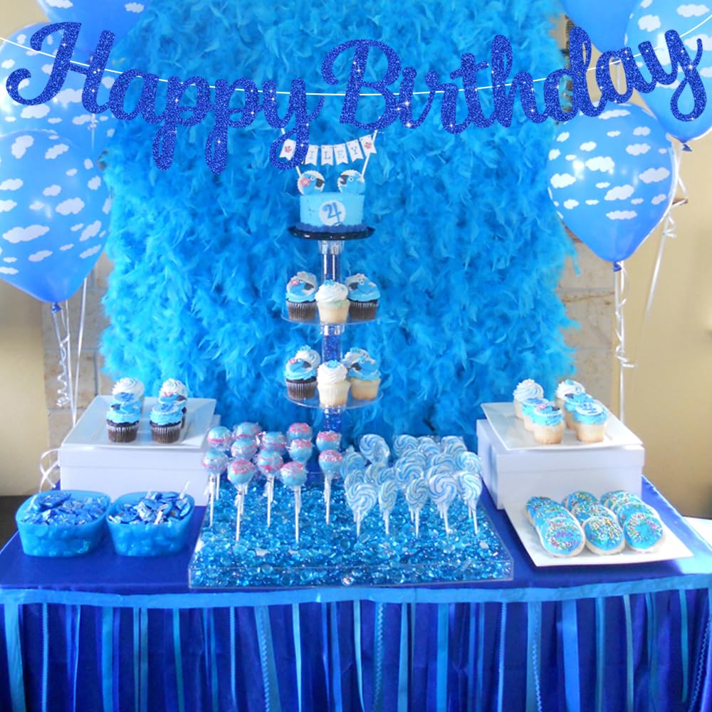Beishida Blue Happy Birthday Banner - No Diy,10Feet,Pre-Strung-Glitter Happy Birthday Sign, Happy Birthday Garland,Happy Birthda