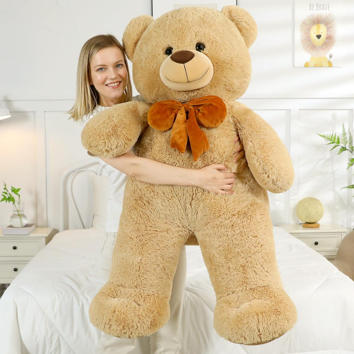 Morismos Giant Teddy Bear 4 Ft Stuffed Animal For Girlfriend,Cuddly Stuffed Big Bear Plush Toy For Valentines Gift,47 Inches Big Stuffed Animal Bear Christmas Baby Shower For Boyfriend,Wife,Children