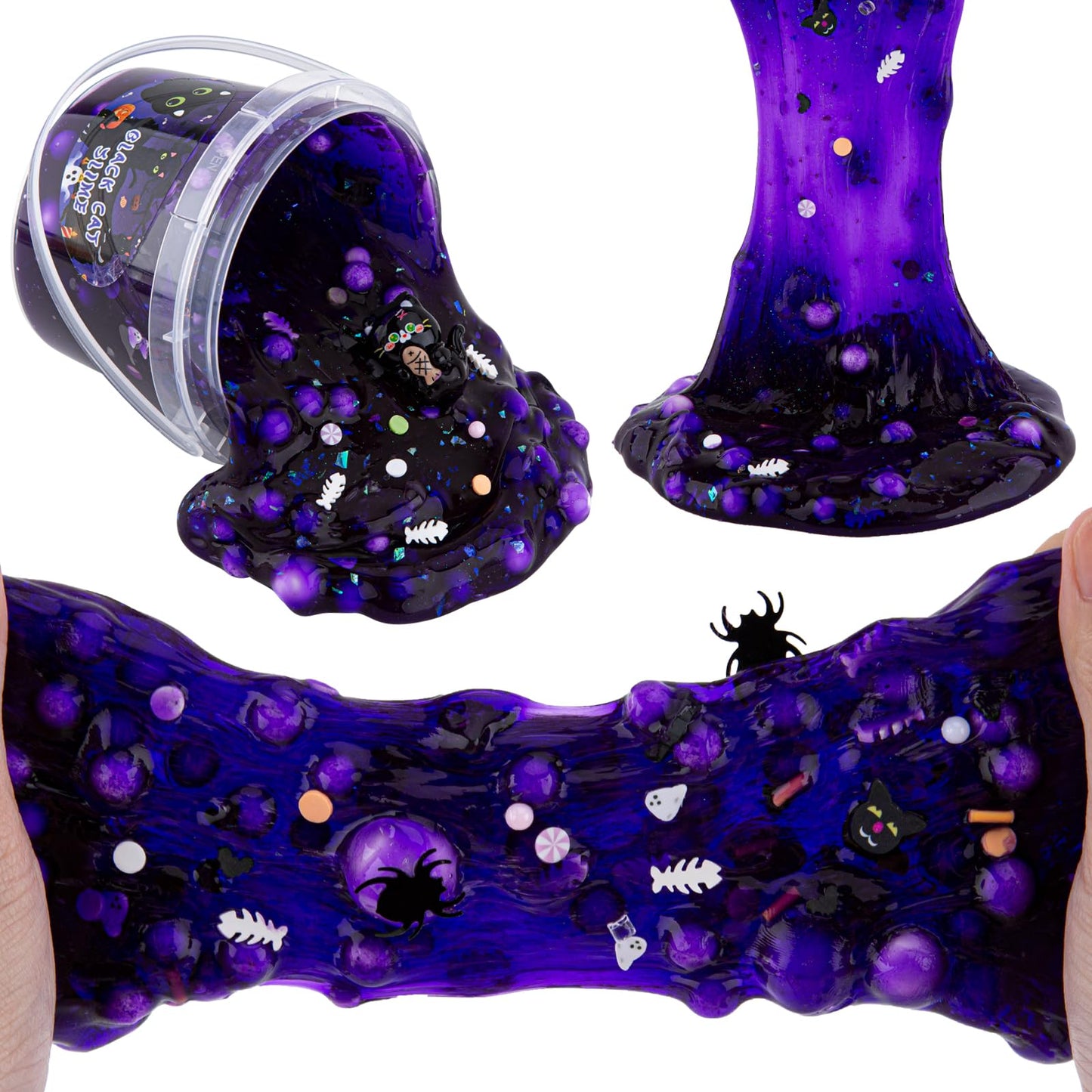 300Ml Black Cat Slime With Clay, Dark Purple Clear Slime Kit For Girls Ages 8-12 With 9 Packs Slime Add-Ins, Slime For Kids Party Favors, Non Stick Slime Toys Birthday Halloween Christmas Easter Gifts