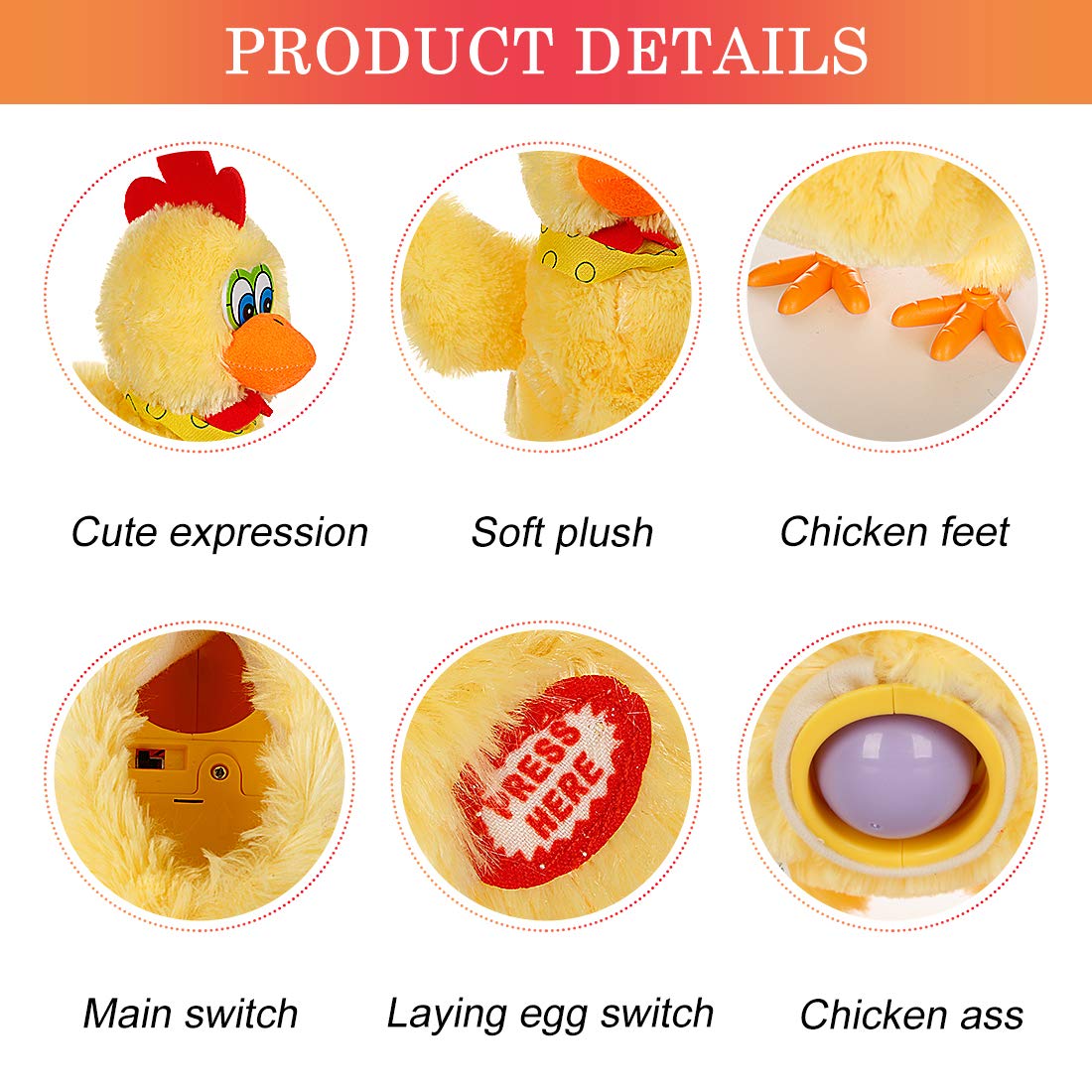 Aosuyou Easter Chicken Animal Toy Doll Laying Egg Electric Crazy Plush Chicken With Sound Music