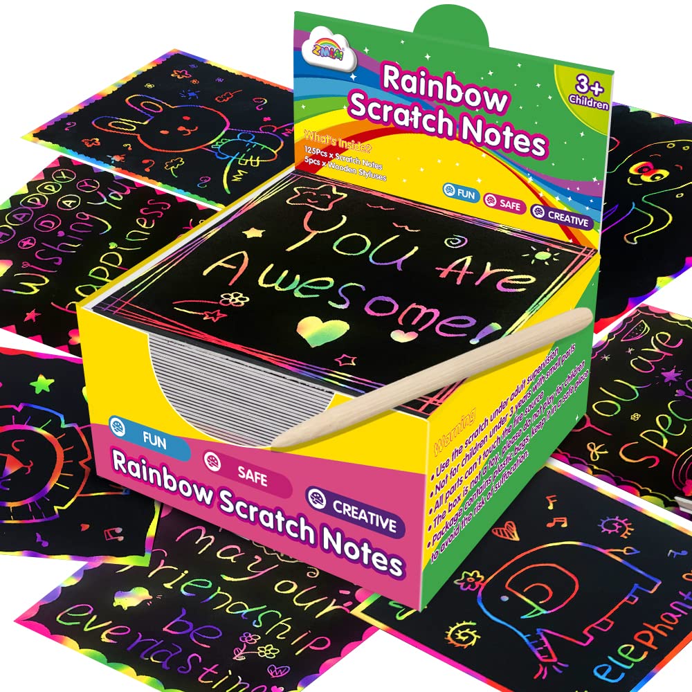 Zmlm Rainbow Scratch Art Paper Mini Notes Easter Basket Stuffers For Kids Teens Gifts Ages 4-8 Bulk Craft Supplies For Girls Boys Birthday Classroom Party Games Toy Stocking Stuffers