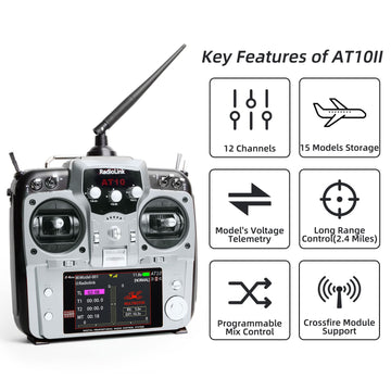 Radiolink AT10II 12 Channels 2.4G RC Transmitter and Receiver R12DS & PRM-01 Voltage Telemetry Radio Controller for RC Airplane