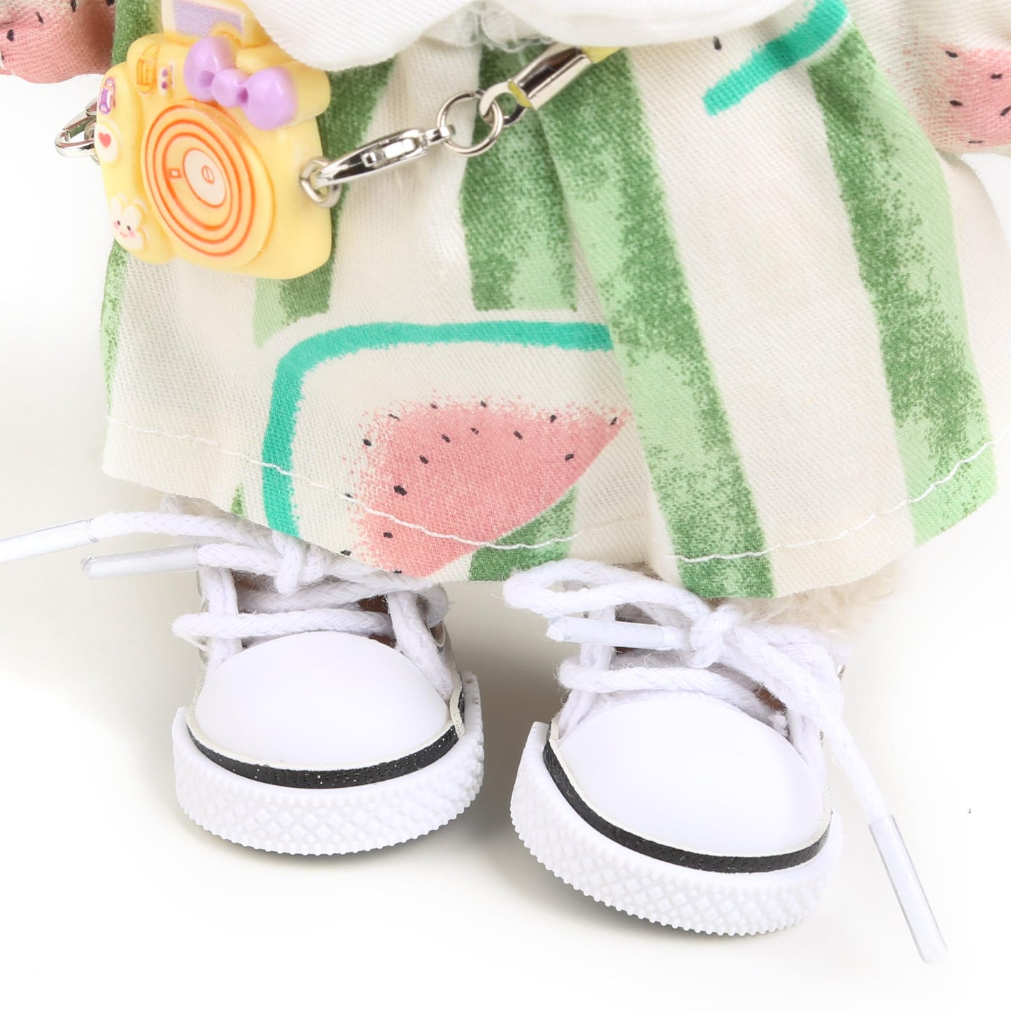17cm Doll Clothes for Labubu - Kawaii Clown Style Set - Doll's Hat & Doll's Clothing & Doll's Shoes & Camera Cute Doll Outfit with Accessories for Display Collectors Gift - Green (NO Dolls)