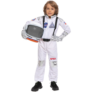 Spooktacular Creations Halloween Astronaut Costume For Kids, Unisex White Astronaut Outfit Set With Helmet, Toddler Pilot Jumpsu