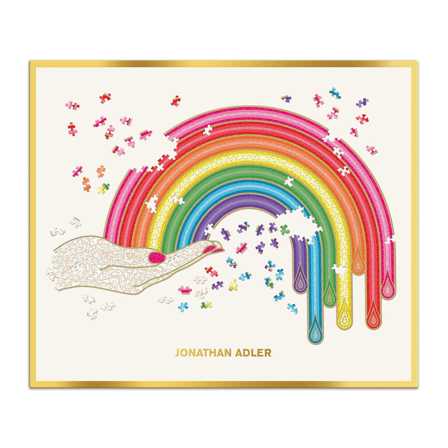 Galison Jonathan Adler Rainbow Hand 750 Piece Shaped Jigsaw Puzzle – Fun Indoor Activity, Multicolor