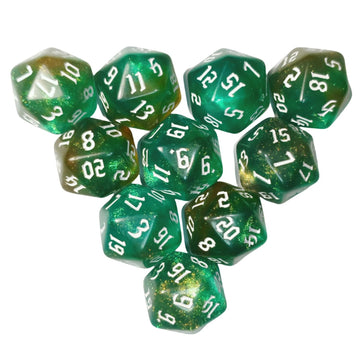10Pcs D20 Polyhedral Dice Set 22Mm For Dnd Rpg Mtg Dungeons And Dragons Dice (Green+Curry)