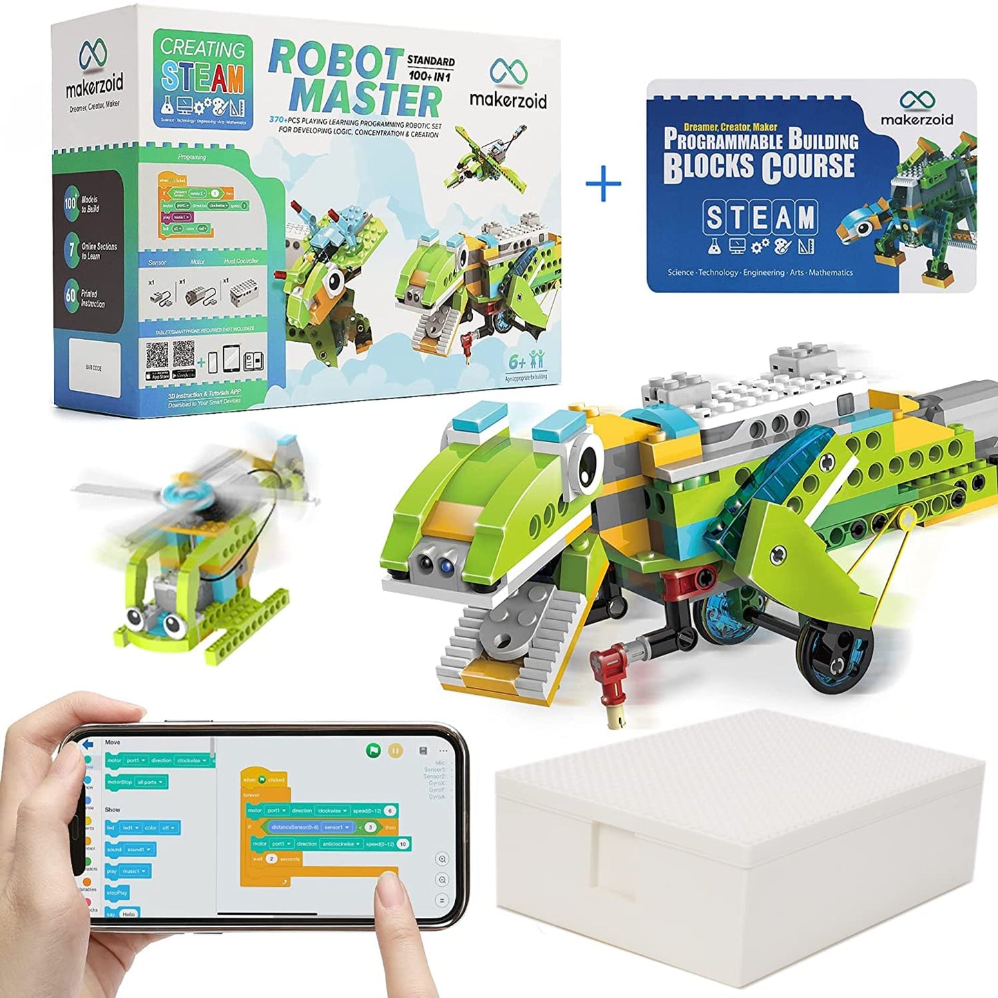 Makerzoid Coding Robot Toy for Kids 6-14, 100+ in 1 APP Control Robot Building Toys, Programmable Scratch Coding Kit with 23 Vid