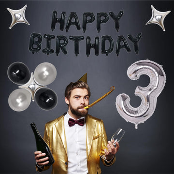 Naninuneno 14Th Black Silver Birthday Party Decorations For Boys Girls, Happy 14 Birthday Party Supplies With Black Happy Birthd