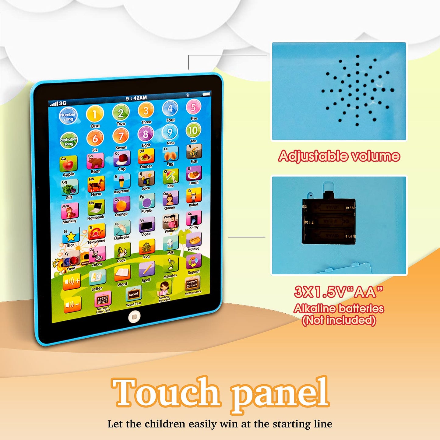 Stoulkd Kids Tablet -Learning Pad,With 6 Games To Learn Music/Words/Learning Letters/Alphabet,Education Tablet For Kids For Boys