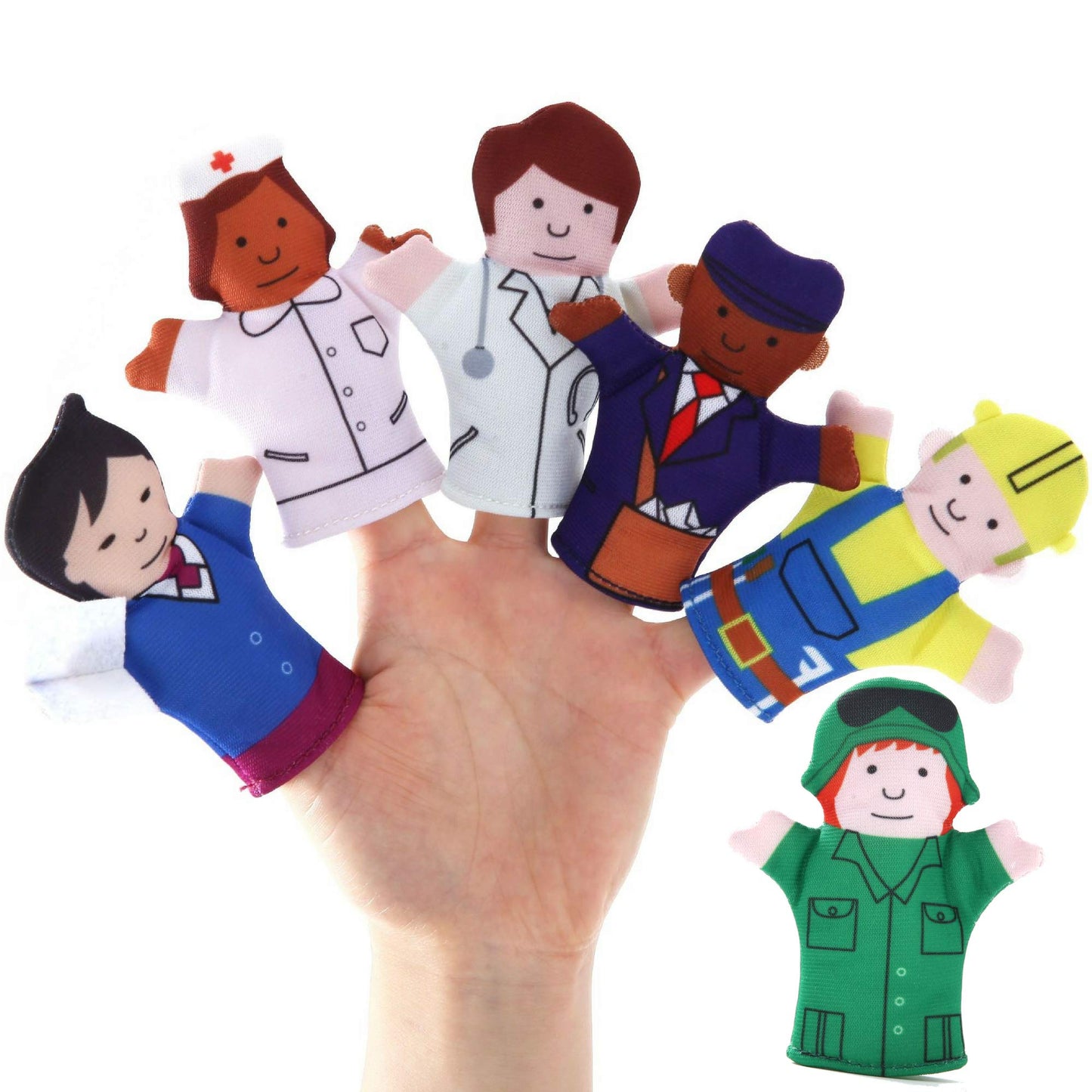 Happy Helpers Finger Puppets 12-Piece Set - Teach And Learn With A Variety Of Neighborhood People Characters - Free Bonus E-Book