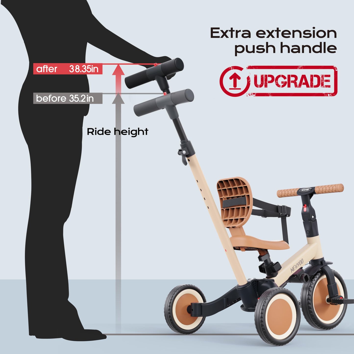 newyoo Toddler Tricycle with Push Handle for 1-3 Year Old, Toddler Bike, Birthday Toy for Boys and Girls, 5 in 1 Kids Trike, Bal