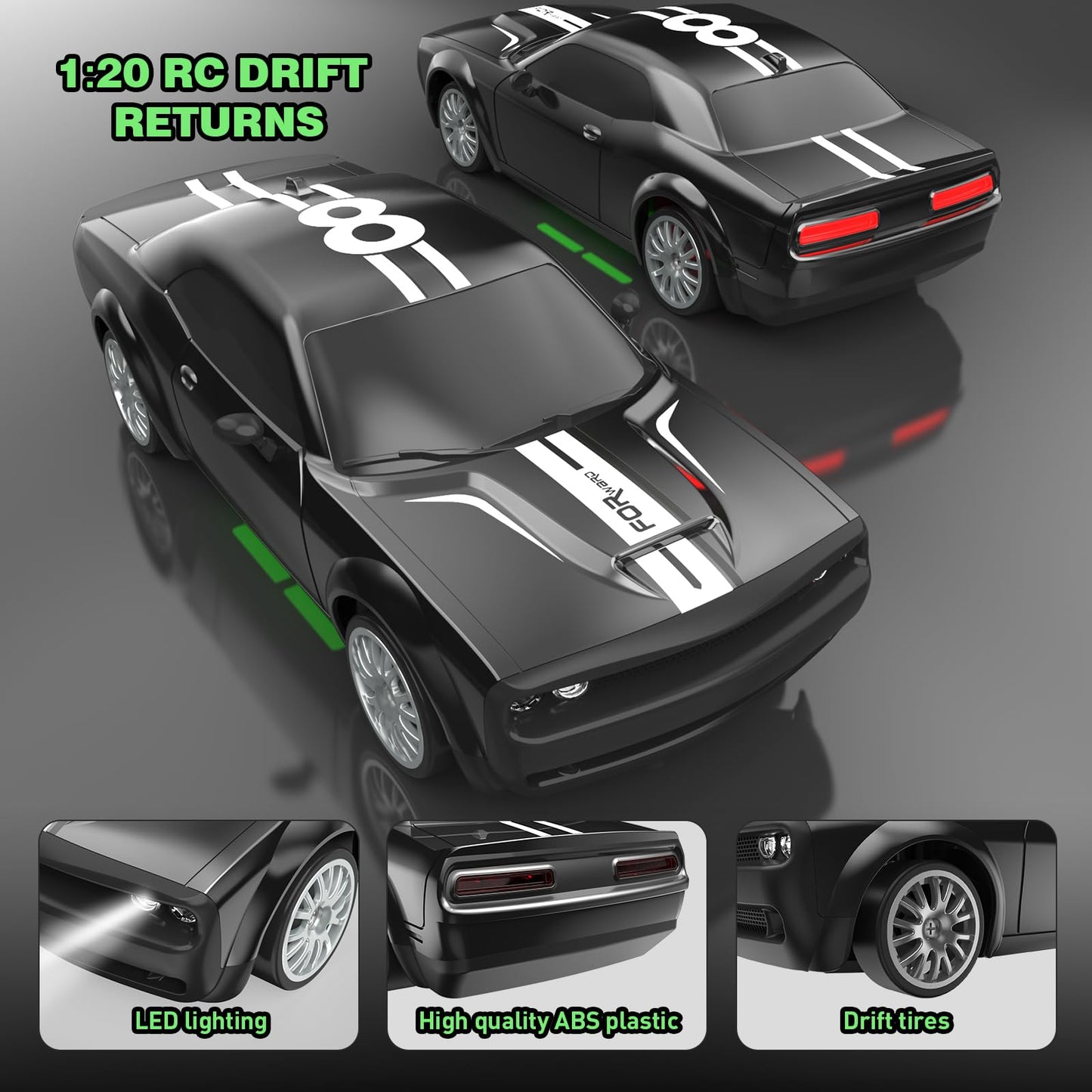 Remote Control Car RC Drift Car 2.4GHz 1:20 Scale 4WD 20KM/H High Speed Remote Control Cars Vehicle with LED Lights Drifting Tir