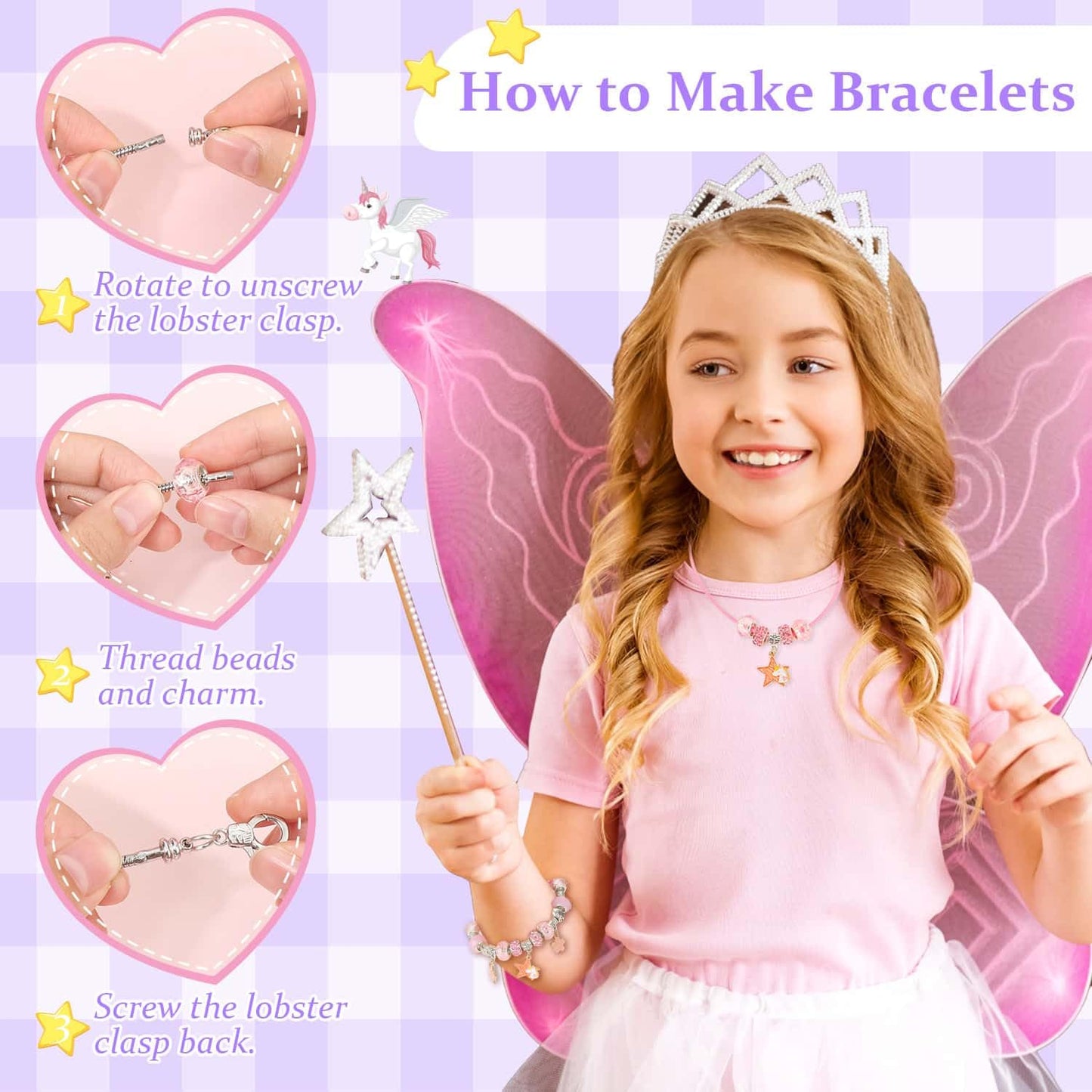 LifeisLuck Charm Jewelry Making Kit, DIY Bracelet Making for Girls, 110 Pcs Jewelry Beads for Girls Craft Gift with Jewelry Orga