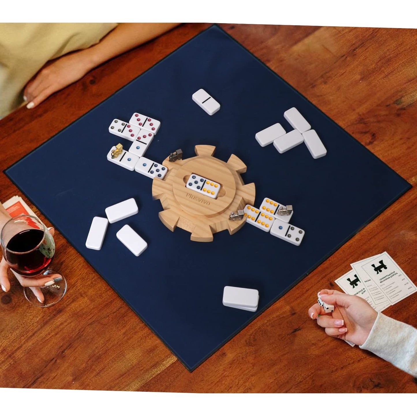 Plusvivo Mexican Train Hub - Premium Pine Wooden Centerpiece for 8 Players, 6.5" x 6.5", Light Wood, Model YC-MTH-001