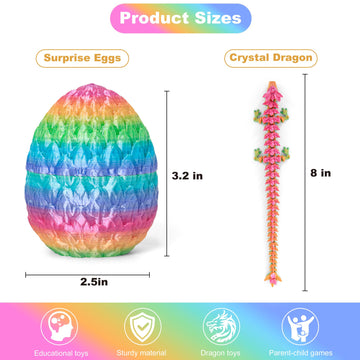 ONEVIVE Dragon Eggs with Dragon Inside 3D Printed Mystery Dragon Egg Articulated Crystal Fidget Toy for Kids mature-themeds Women Men Funny Gift Desk Decor(Colorful)