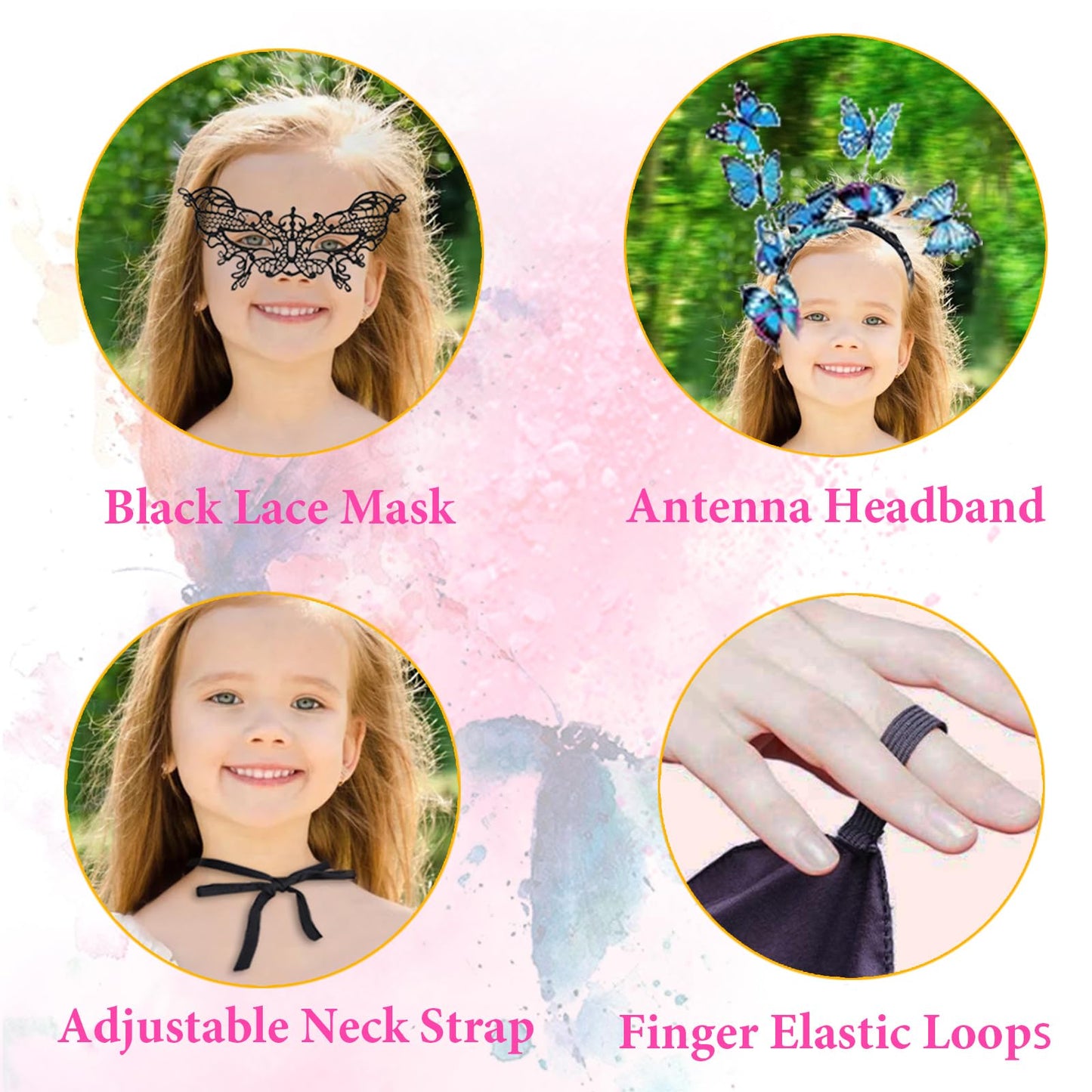 Rektak Butterfly Wings For Girls, Butterfly Costume For Halloween Party Kids Fairy Wing With Mask And Headband(Red Blue)