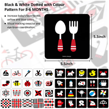Beiens High Contrast Baby Flashcards, Newborn Brain Development Toys, Visual Stimulation Learning Activity Cards, 20 Pcs 40 Pages Educational Infants Gift (3-6 Months (Black & White & Color))