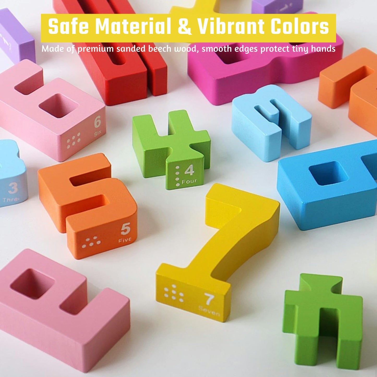 Gdaytao Wooden Number Building Blocks Set - 10PCS Montessori Stacking Math Toys for Toddlers 1-3, Small, Wood, Model SZJM11201