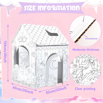 Naozinebi Unicorn Playhouse DIY Large Coloring Cardboard House for Kids, 32 X 26 X 41, Colorful Indoor/Outdoor Craft Gift