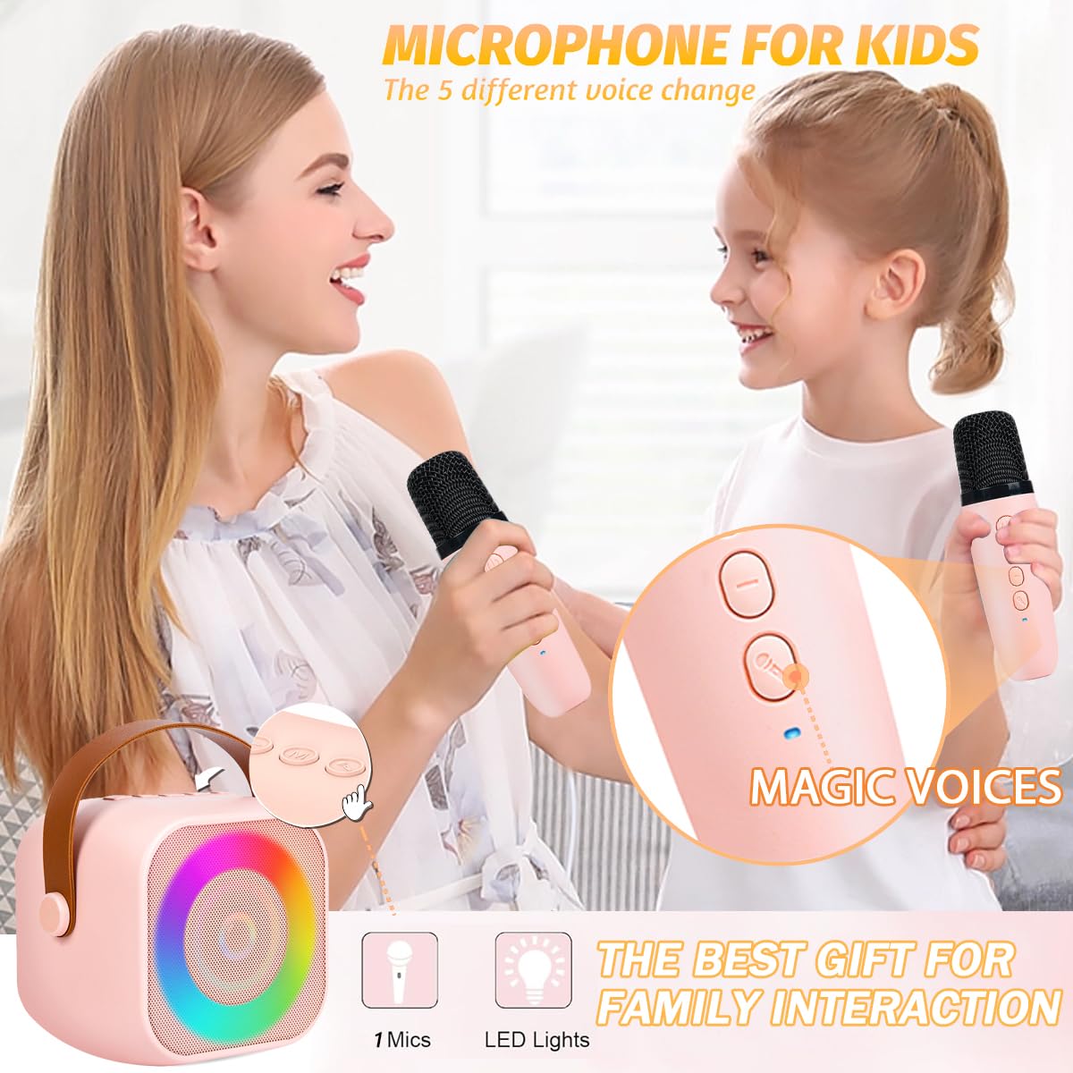 Mini Karaoke Machine For Kids,Portable Bluetooth Speaker With Wireless Microphone For Kids Toddler,Gifts For Girls Birthday Single Microphone