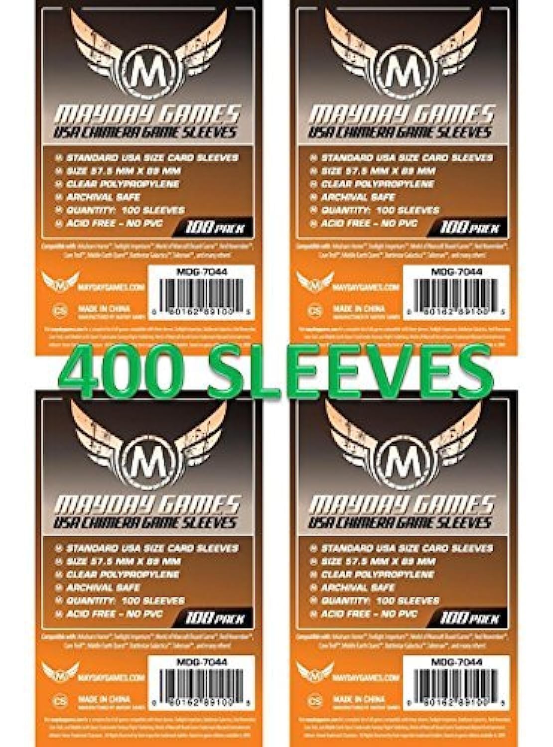 Mayday Games 7044 Clear Sleeves 57.5X89Mm Usa Chimera Size (4X100 Pack, 400 Sleeves)