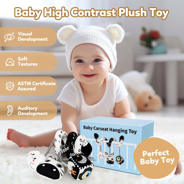 Gkdoms Baby Spiral Hanging Stroller And Car Seat Toys Black And White High Contrast Sensory Toy Newborn Plush Activity Toys Party Favors Gifts For Baby Shower Easter Basket Stuffers -Zebra