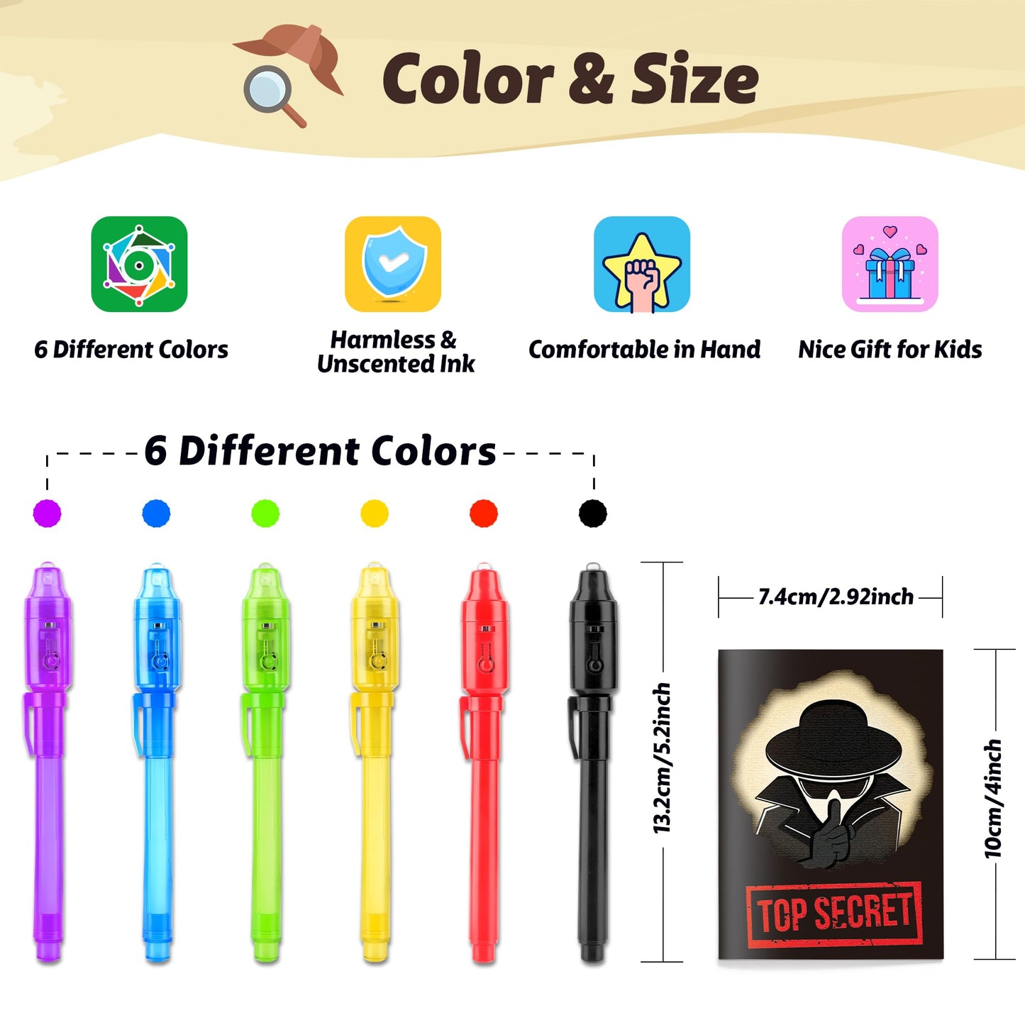 Giftinbox Invisible Ink Pens With Uv Light For Kids, Spy Pen Party Favors For Kids 8-12, 12Pack Invisible Ink Pen And Notebook, Uv Pen For Secret Message Escape Room Birthday Party Favors For Kids 4-8