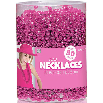 Pink Oval Bead Necklaces (30'') - Pack Of 50 - Gorgeous & Attention-Grabbing, Perfect for Parties, Fun Events & Stylish Fashion
