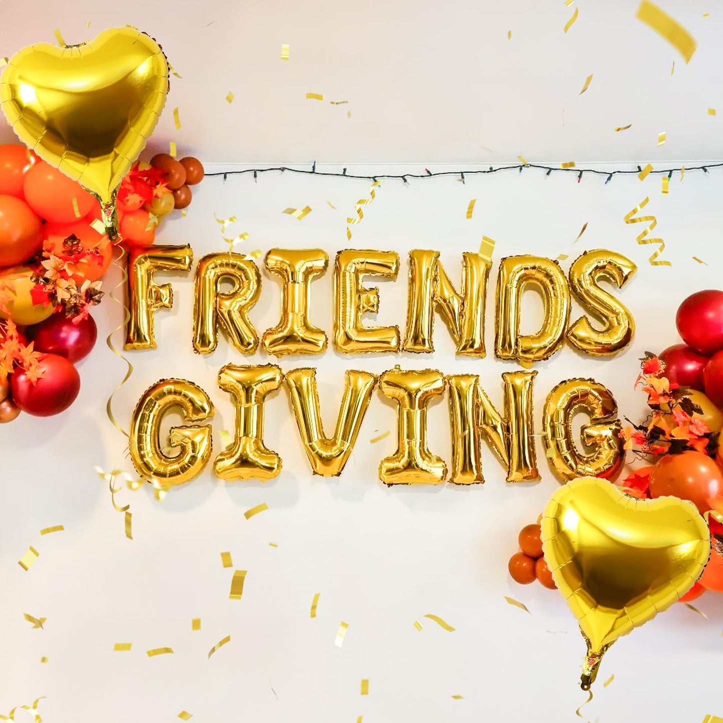 Jobkoo Friendsgiving Balloons Friends Giving Party Decorations 16 Inches Tall Gold Heart Friendsgiving Foil Mylar Balloon Letter