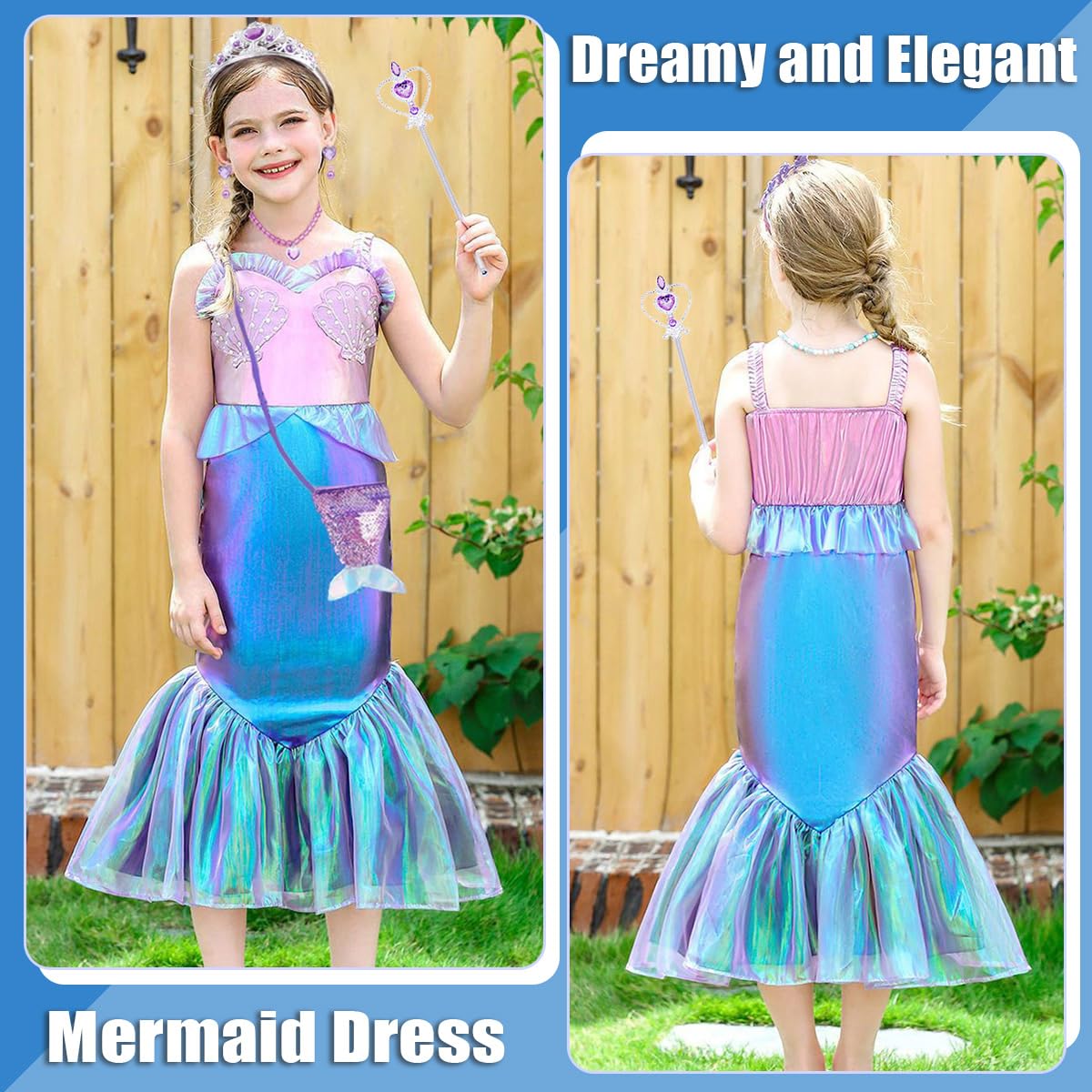 Luzlen Litttle Mermaid Costume Girls Princess Ariel Dress Up Purple Outfit With Wig For Birthday Halloween Cosplay Party, 2-3T(Tag 100)