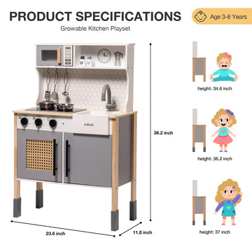Robud Play Kitchen For Kids, Wooden Play Kitchen Set With Sounds & Lights, Modern Vintage Pretend Play Kitchen Set For Toddlers,