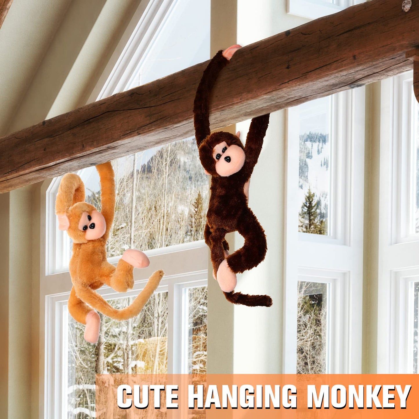 Chivao 2 Pcs Hanging Monkey Stuffed Animal, Hanging Monkey Plush With Hook And Loop Fasteners Hands Stuffed Toy For Birthday Party Favors Decorations, Brown And Khaki(20 Inch)