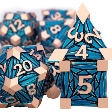 ORIFANTOU Metal DND Dice Set Dungeons and Dragons Dice with Box, Copper Blue Debris D&D Dice RPG D and D Dice Role Playing Game