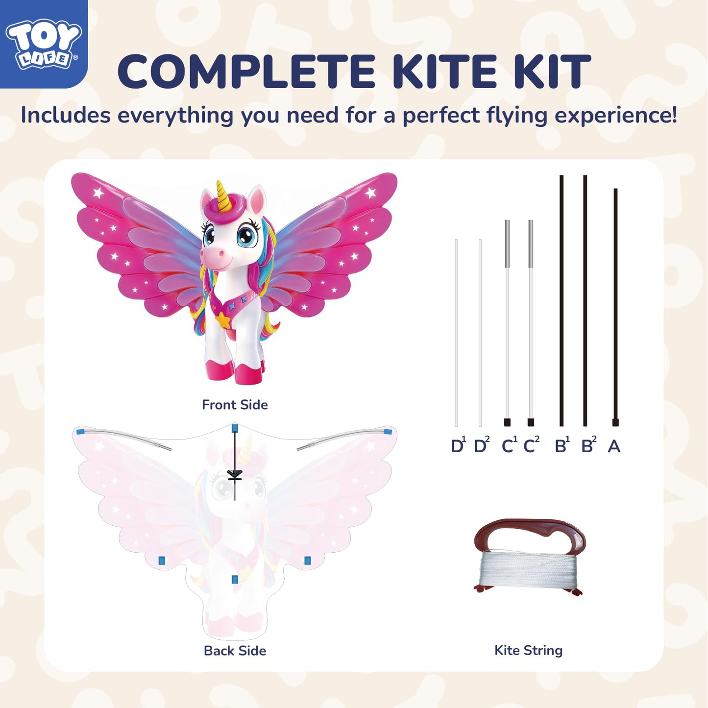 Toy Life 48.4'' Unicorn Kites Easy To Fly For Kids Adults With 328.1 Ft String, Beach Kite Outdoor Game Outside Toys Activity, U