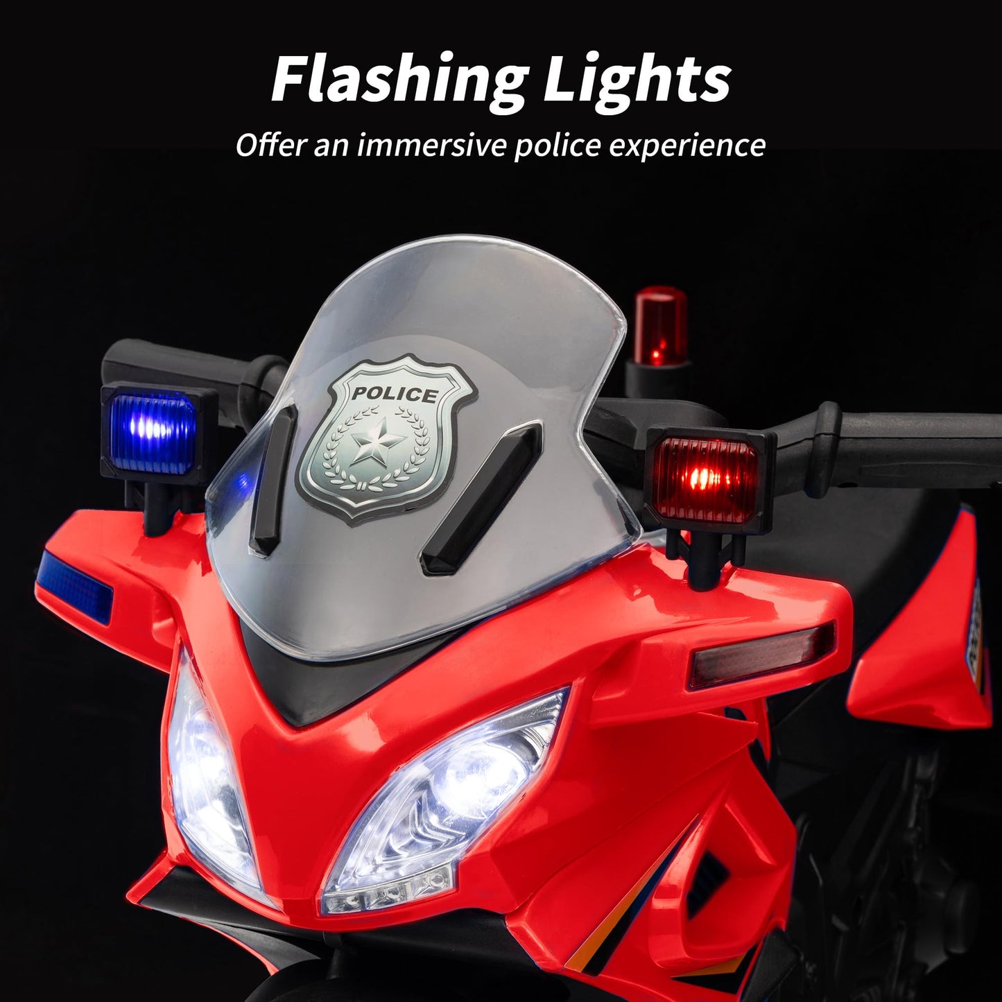 Outfunny Kids Motorcycle, 6V Electric Motorcycle For Kids With Detachable Training Wheels, Realistic Music, Headlights, Police L