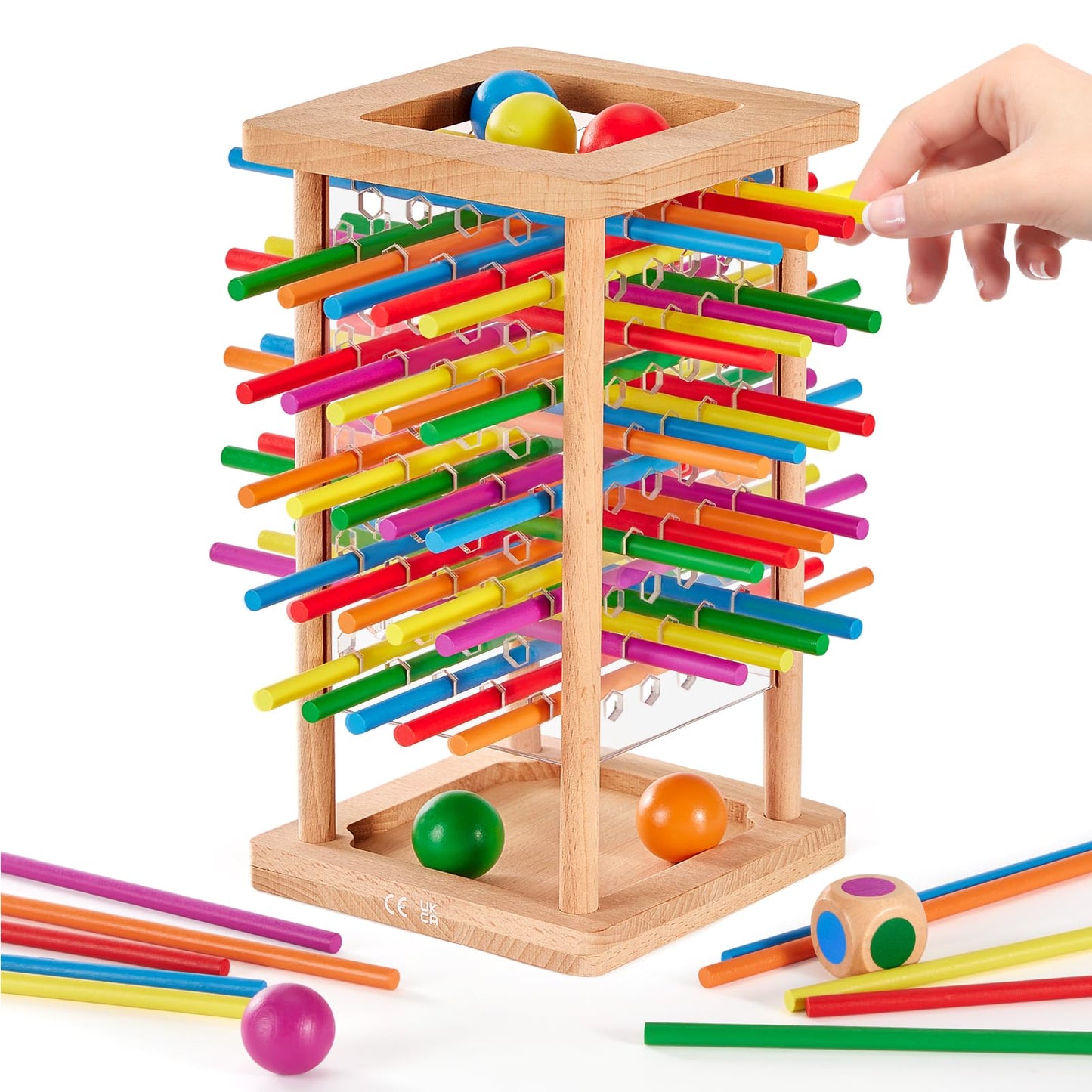 Montessori Game Wooden Board Game, 48 Colorful Sticks Dice Game For 3 4 5 6 Year Old, Kerplunk Game For Kids Math Educational To