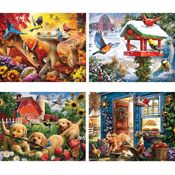 Bits And Pieces – 4-In-1 Multi-Pack - 500 Piece Jigsaw Puzzles For Adults – 500 Pc Winter Spring Summer Fall Seasons Puzzle Set Bundle By Artist Larry Jones - 16'X20' (41Cm X 51Cm)