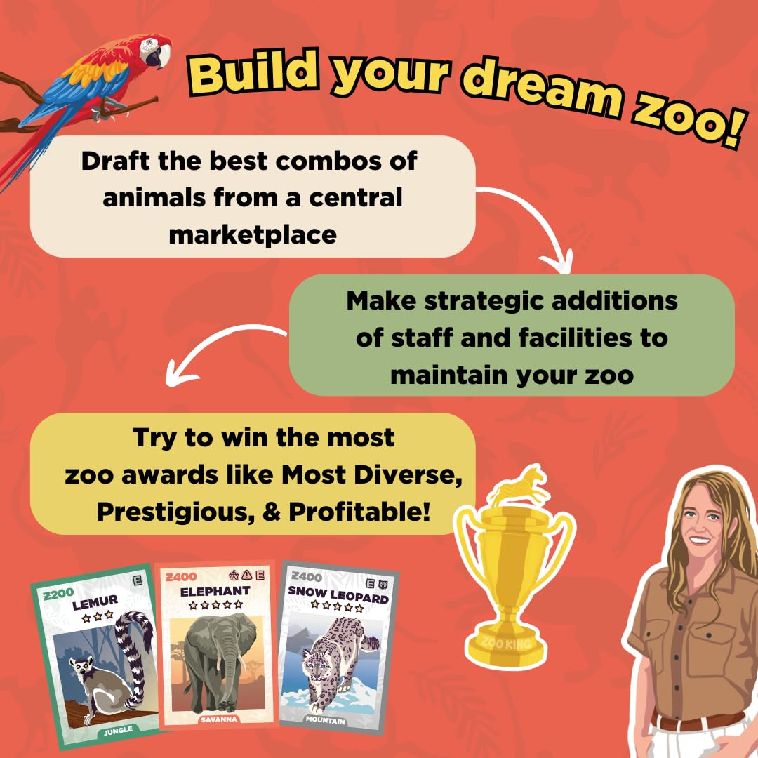 Zoo King - A Strategic Zoo-Building Card Game | Perfect Family Game; Immersive For Kids & Adults | Draft From Diverse Animal & Z