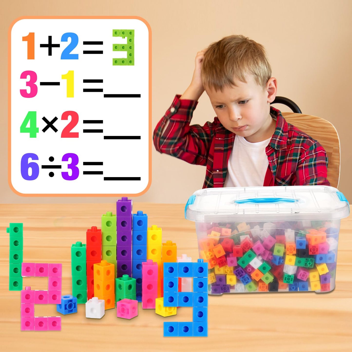 Jenaai 500 Pcs Math Learning Linking Cube With Storage Container Counting Cubes, Plastic Counting Blocks, Colorful Math Cubes, M