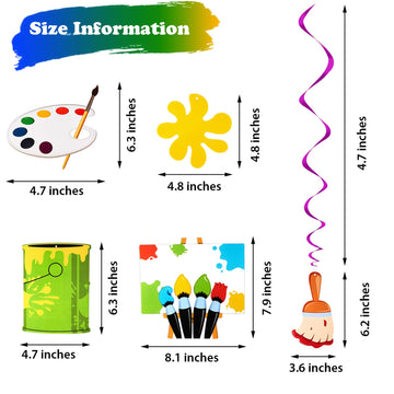 Shappy 54 Pieces Art Painting Party Decorations Artist Hanging Swirls Colorful Paint Themed Birthday Ceiling Decorations for Kid
