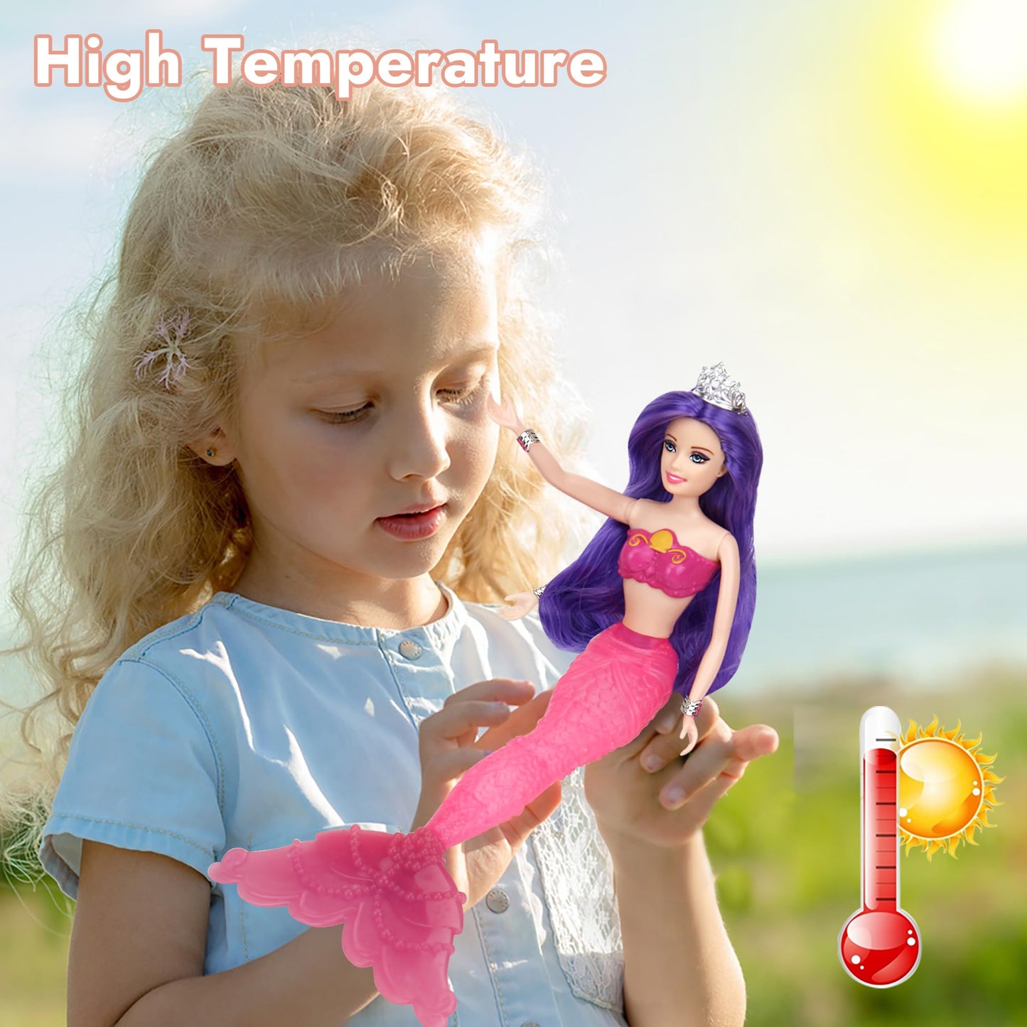 Bettina Color Change Mermaid Doll Playset, Mermaid Princess Doll With Color-Changing Tail, Mermaid Toys With Seahorse & Accessories, Purple Hair