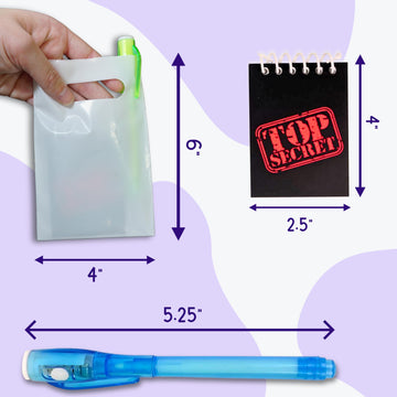 4E's Novelty 12 Invisible Ink Pen with UV Light, 12 Mini Top Secret Notebook and 12 White Goodie Bags - Fun Bulk Party Favors fo