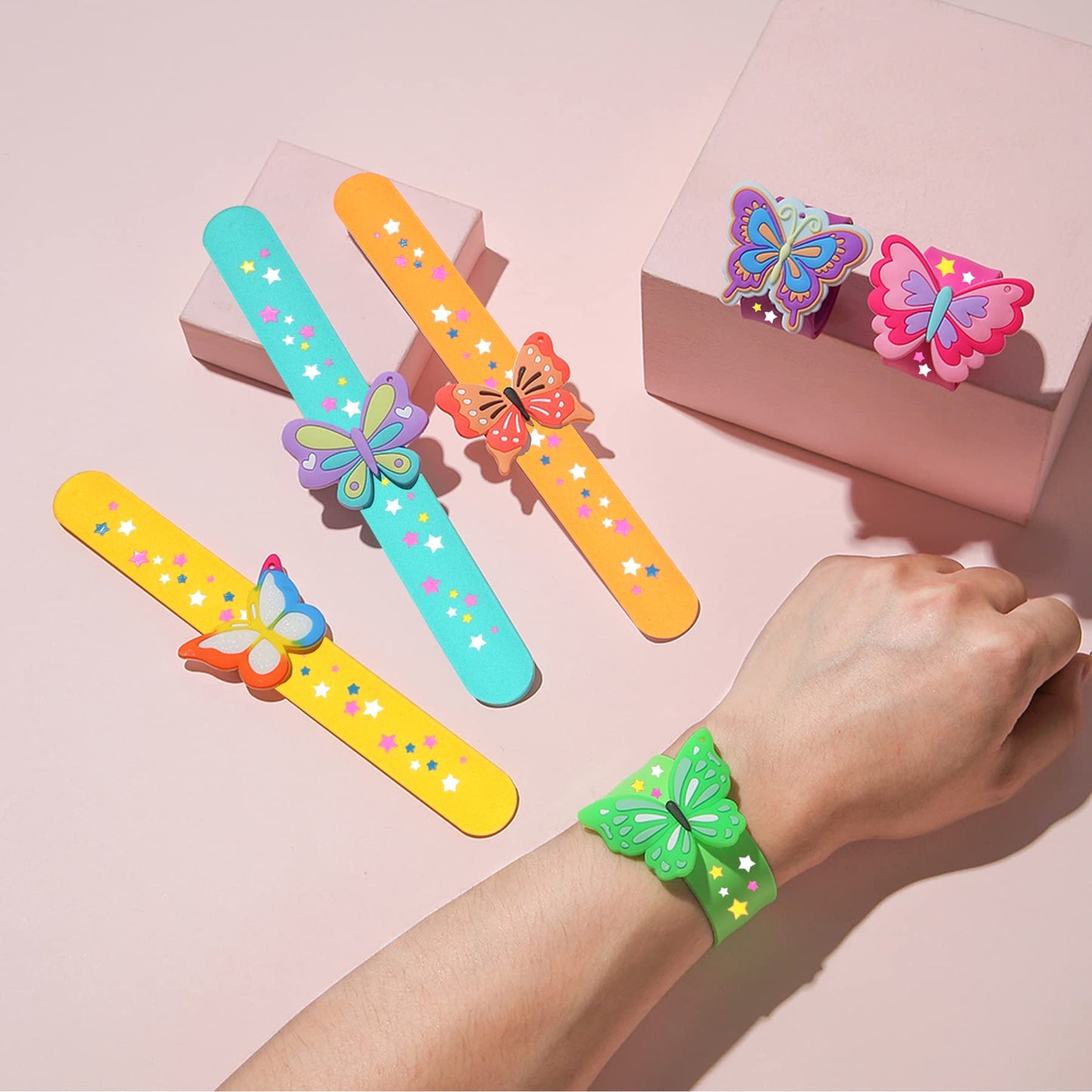 PAITUEND Butterfly Theme Slap Bracelets Party Favors-Butterfly Silicone Wristbands (6pack) for Boys&Girls Birthday&Butterfly The