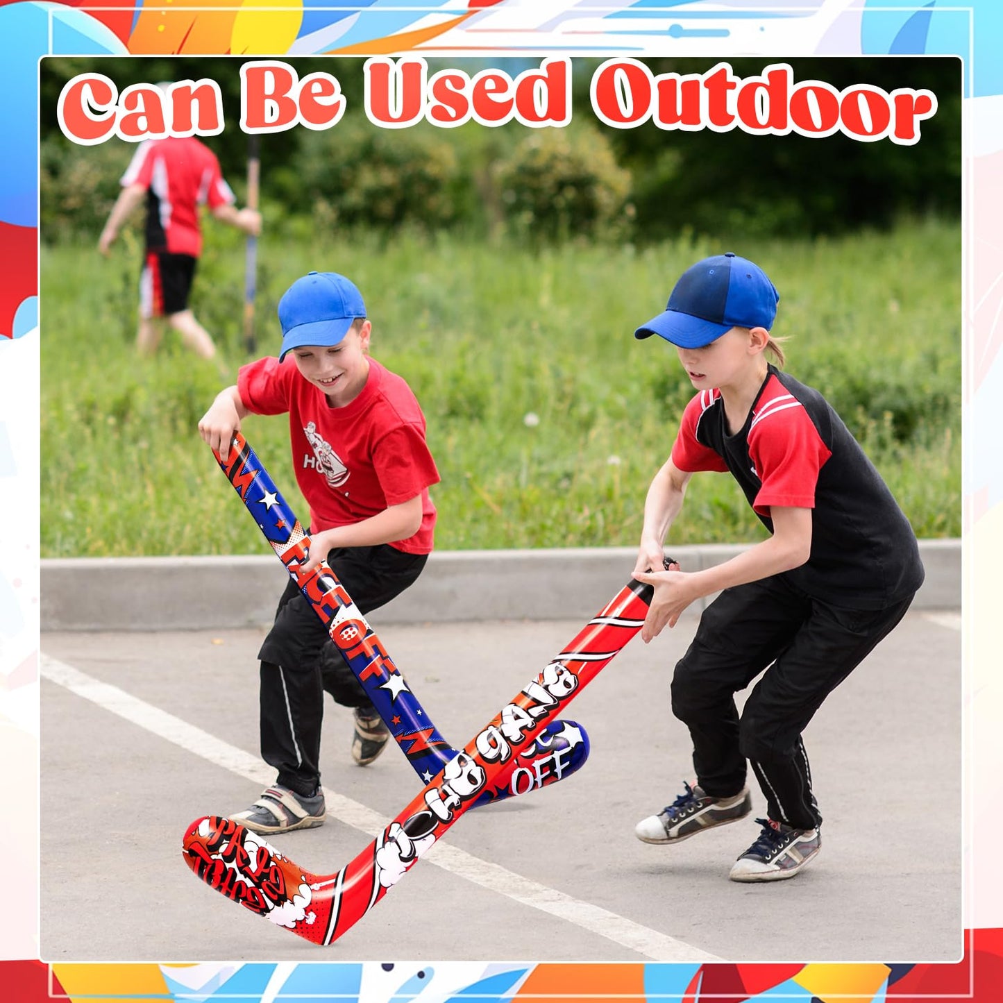 Deekin Set Of 12 32 Inch Inflatable Hockey Sticks Party Favors Birthday Decorations, 4 Trendy Style, Funny Blow Up Hockey Stick Sports Birthday Party Supplies