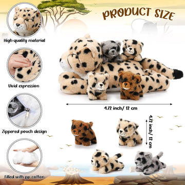 Silipull 5 Pcs Cheetah Stuffed Animals Set Large Mommy Cheetah Plush With 4 Soft Cuddly Baby Cubs In Her Tummy For Boys Girls Bi
