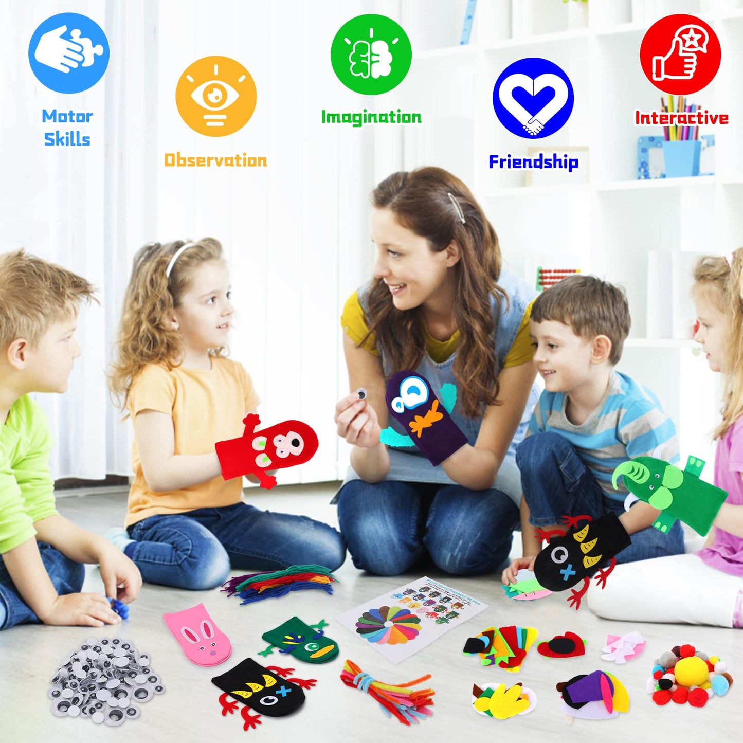 12 Pieces Diy Hand Puppets Making Kit Felt Sock Creative Art Craft Making Your Own Puppets Colorful Pompoms Wiggle Googly Eyes S