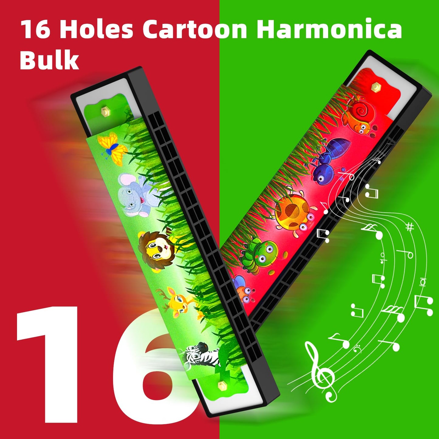 60 Pcs Harmonica For Kids 16 Holes Musical Instrument, Return Gift Cartoon Double Row Harmonica Bulk Toy For Kids Party Favors G