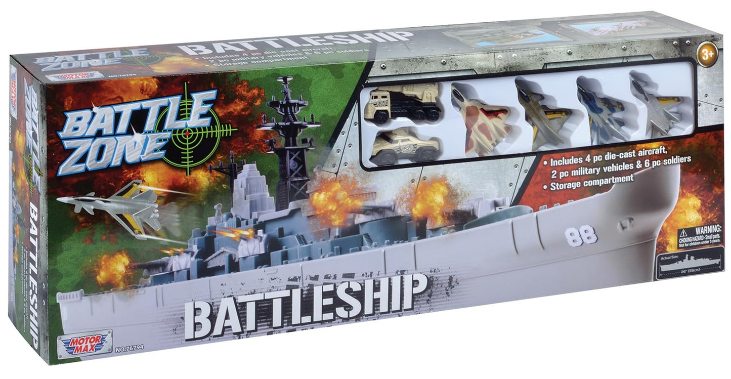 Motormax USS Giant Battleship Model MOBNJ - 30 Inch Grey Plastic Toy
