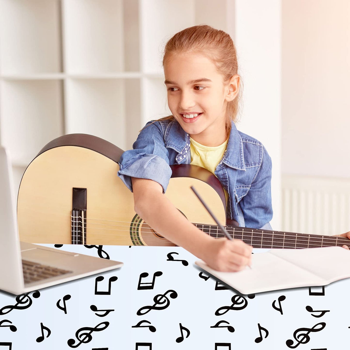 108 X 54 Inch Musical Notes Tablecover Musical Notes Plastic Tablecloth Disposable Table Cover Musical Notes Theme Birthday Party Decoration For Music Party Decoration Supplies(4 Pieces)